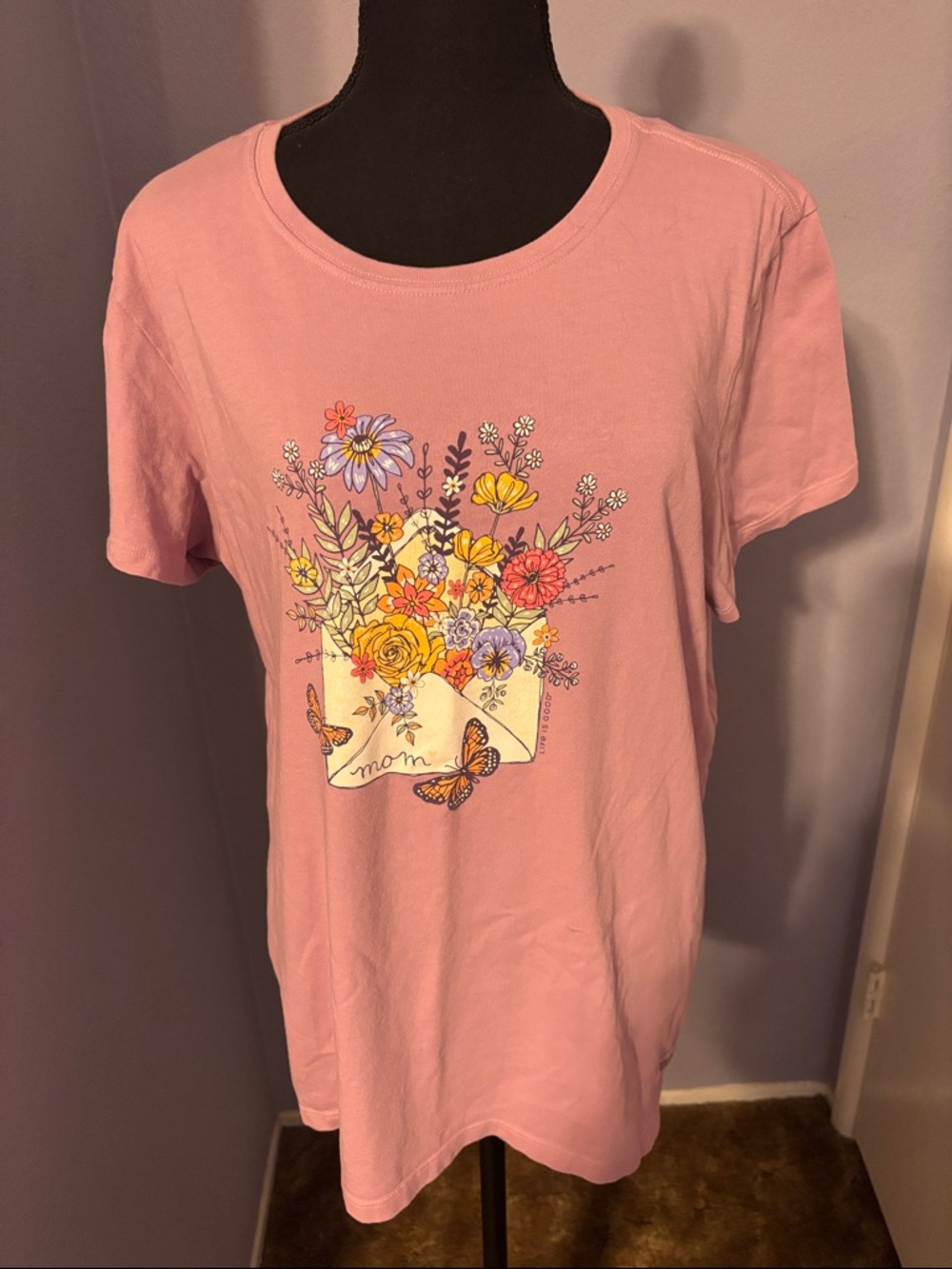 Life Is Good Pink Bouquet Graphic Tee for Women